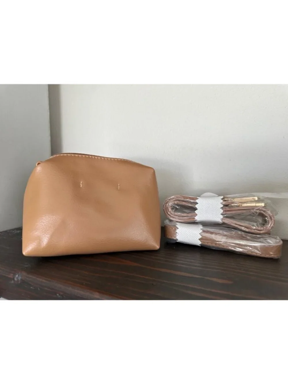 Anthropologie Vegan Leather Cosmetic Bag Micro Purse Zip Pouch Classic Brown - Picture 4 of 8